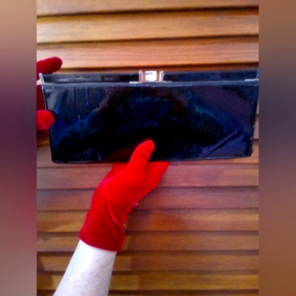 Black patent leather clutch